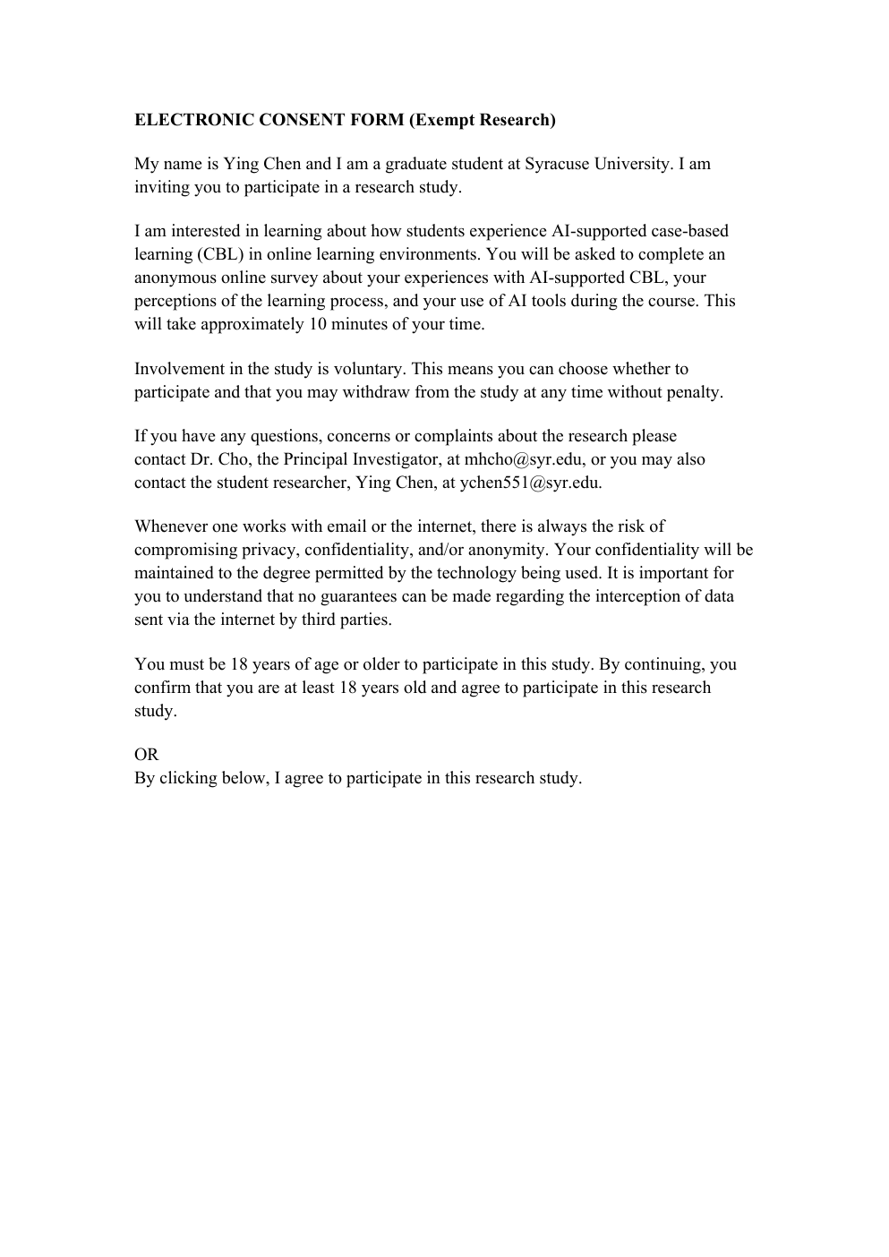 First-page preview of Ying Chen's IDE 742 informed consent form.