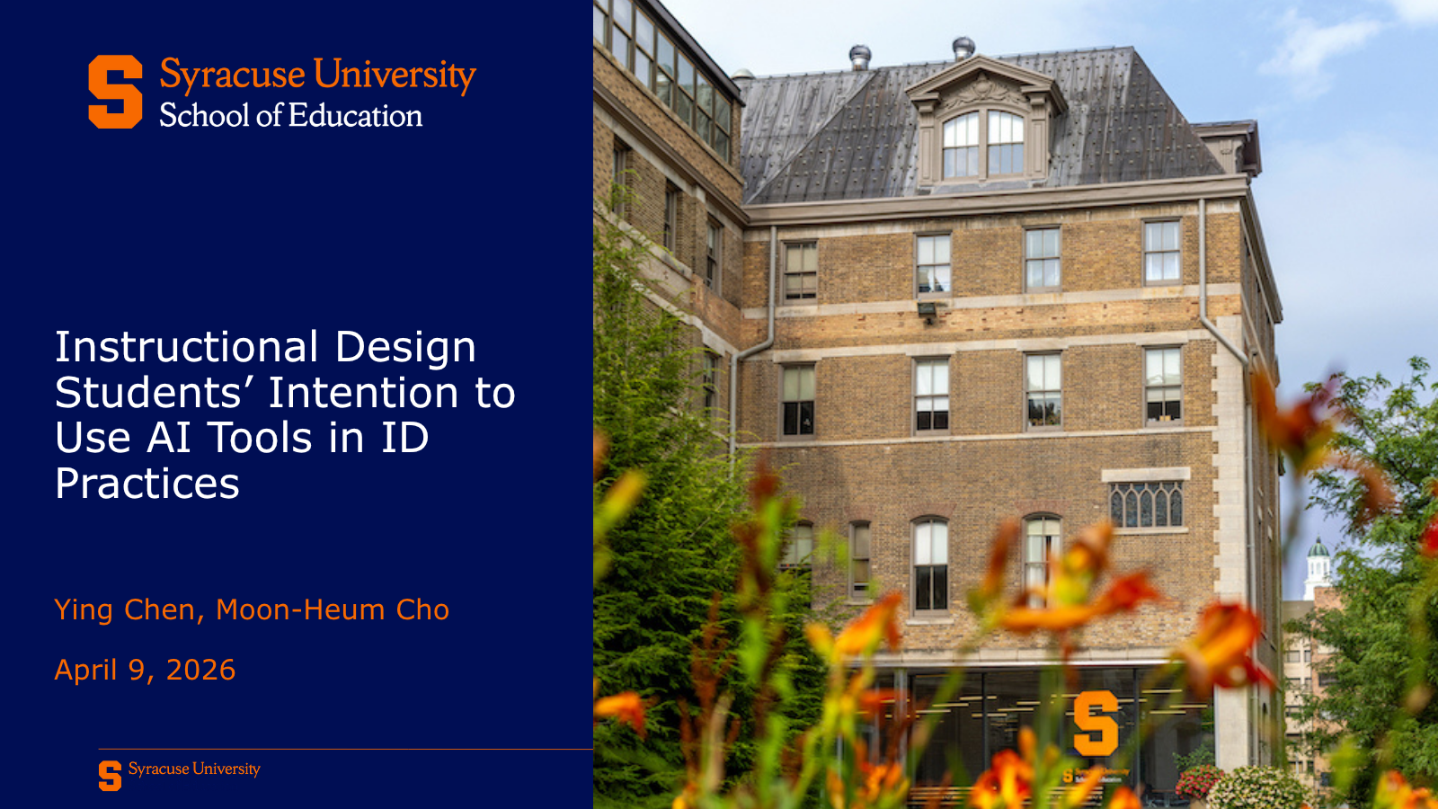 First slide of the AERA 2026 presentation, Instructional Design Students’ Intention to Use AI Tools in ID Practices.