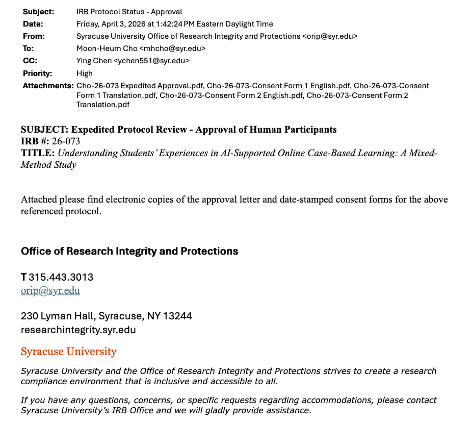 Documentation of expedited IRB approval for the study.